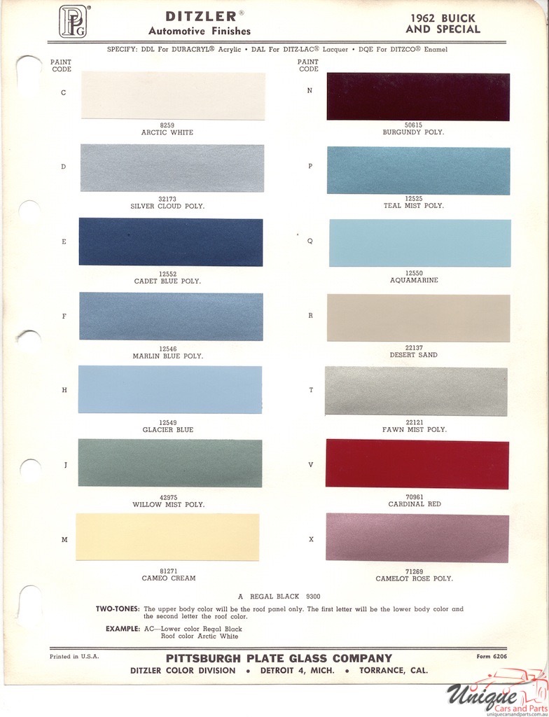1962 Buick Paint Charts PPG 1